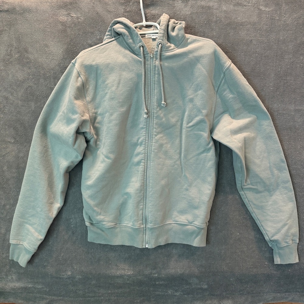 Good American Zip Hoodie Womens 1 Sage Green NWT Cotton French Terry